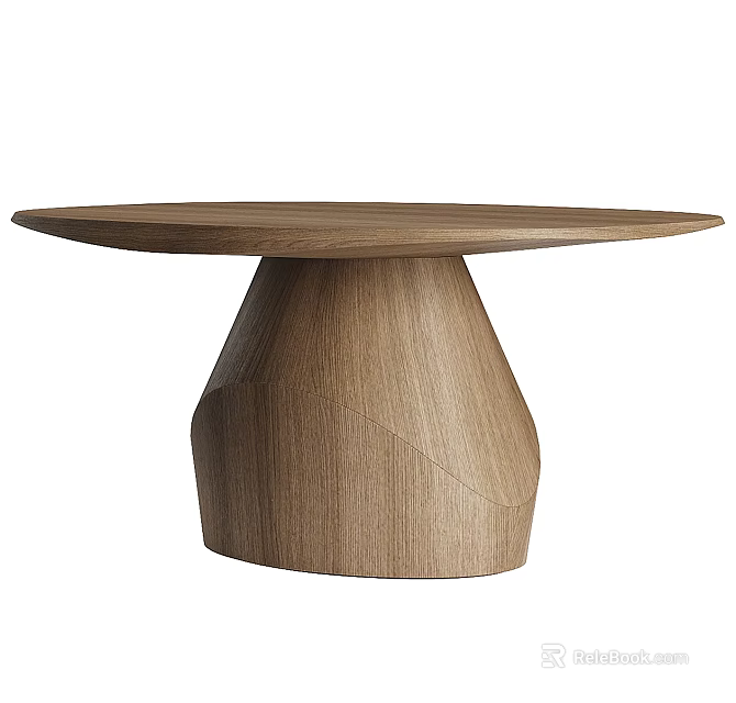 Modern Wooden Dining Table with Round Top and Unique Geometric Base 3d model