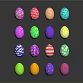 Colorful Easter Eggs With Shiny Surfaces And Various Patterns On Dark Background