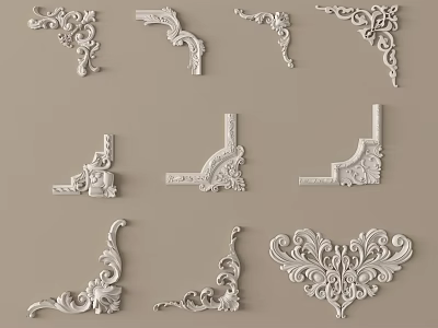 Intricate Classical Carved Corner Decorations And Ornate White Decorative Pieces 3d model