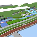 Colorful Kids Playground With Green Lawns Slides And Walking Paths Near Waterfront