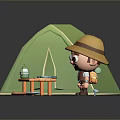 Game and Movie Character With Green Tent Small Table Camping Supplies And Shovel