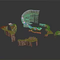 Floating Cliff Terrain Components With Grass Paths And Stone Platforms