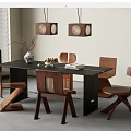 Middle ancient dining table and chair combination chandelier 3d model