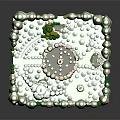 Cartoon Heart Shaped Scene With Green Trees Grass Stone Fence And Circular Colorful Center