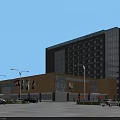 Modern High Rise Office Building With Glass Curtain Walls Commercial Front And Parking Area
