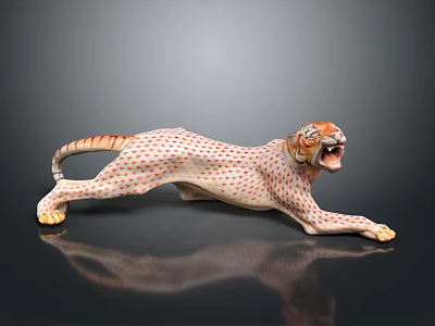 Tiger Sculpture With Leaping Pose And Red Spots On Shiny Surface 3d model