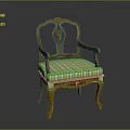 Elegant Armchair with Gold Frame Striped Cushion Carved Backrest and Armrests Design