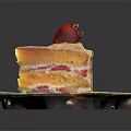 Layered Strawberry Cake with White Cream Filling and Fresh Strawberry Topping on Green Decorative Plate