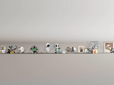 Modern Robot Children's Room Accessories Ornaments Toy Robot Story White Football Rocket Photo Frame 3d model