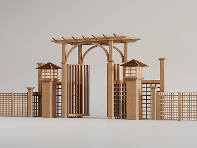 Chinese Wooden Gate Wooden Fence 3d model