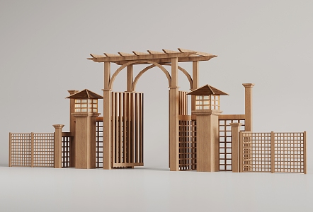 Chinese Wooden Gate Wooden Fence 3d model