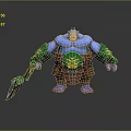 Towering Blue Skinned Warrior Creature With Green Ornamented Weapon Red Attire And Yellow Patterns