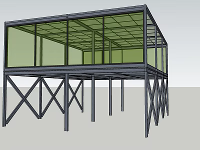 Industrial Steel Structure Elevated Platform With Glass Walls And Supporting Frame 3d model
