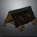Ancient Weapon Medieval Wooden Chariot Equipped With Colorful Shields And Metal Wheels