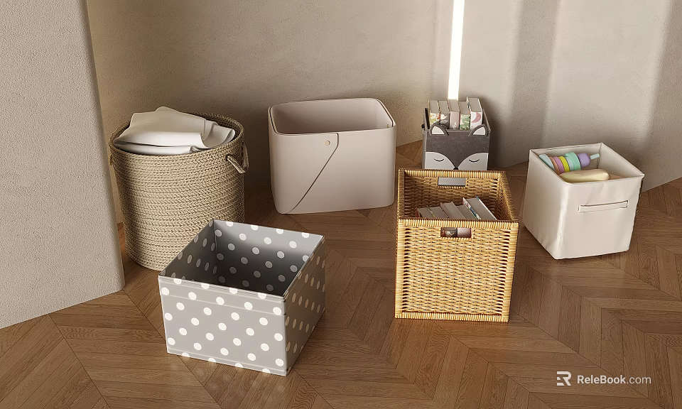 Practical Household Storage Baskets With Woven Polka Dot And Square Designs For Home Organization 3d model 