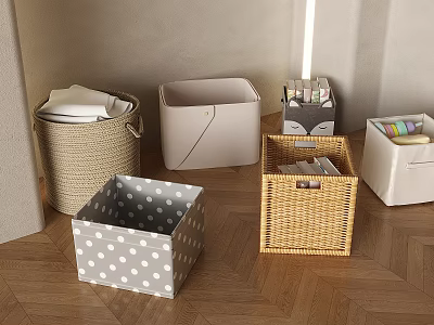 Practical Household Storage Baskets With Woven Polka Dot And Square Designs For Home Organization 3d model