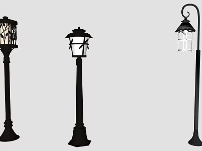 Different Styles Of Outdoor Lights With Decorative Lampshades And Lamp Posts 3d model