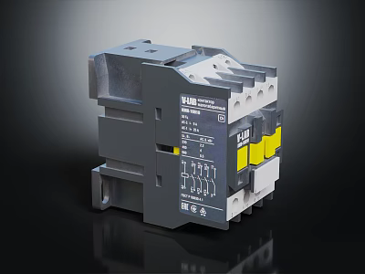 Industrial Electrical Contactor With Gray Body Yellow Components Terminal Blocks And Technical Diagram 3d model