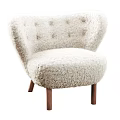 Cozy Modern Armchair with Fluffy Cream Upholstery Button Tufted Design and Wooden Legs