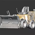 Small Yellow Snowplow Vehicle With Black Seat Worn Tires And Plow Blade
