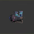 Futuristic Scifi Mechanical Device With Circular Structure And Glowing Blue Pink Parts