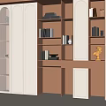 Modern Built-in Bookcase Interior With White And Brown Finish Books Decorative Items And Warm Lighting