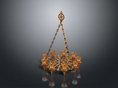 Golden Chandelier With Ornate Top Chain Suspension And Multiple Candle Holders 3d model