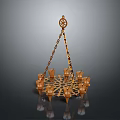 Golden Chandelier With Ornate Top Chain Suspension And Multiple Candle Holders
