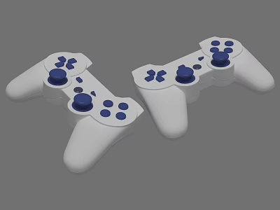 Two White And Blue Game Controllers With Blue Buttons For Entertainment Devices Use 3d model