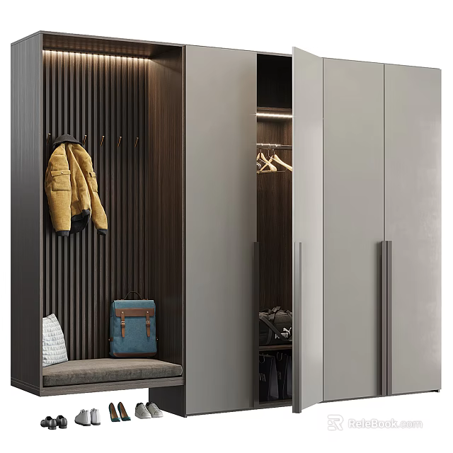 Modern Shoe Cabinet With Coat Rack Bench And Storage Interior Design 3d model 