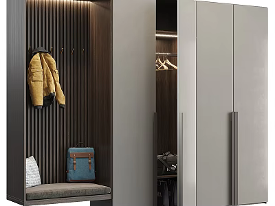 Modern Shoe Cabinet With Coat Rack Bench And Storage Interior Design 3d model