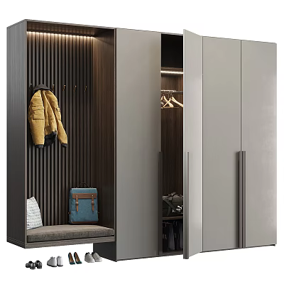Modern Shoe Cabinet With Coat Rack Bench And Storage Interior Design 3d model