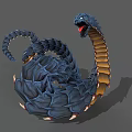 Mythical Multi Headed Blue Snake 3D Model With Open Mouth And Red Tongue
