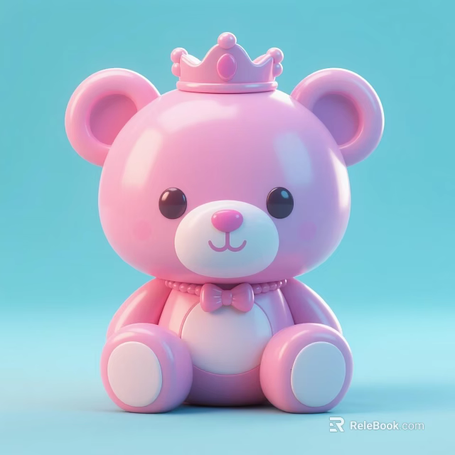 Cute Pink Bear Decorative Ornament Set With Crown And Bow Tie Accents 3d model 