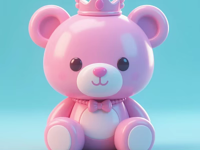 Cute Pink Bear Decorative Ornament Set With Crown And Bow Tie Accents 3d model