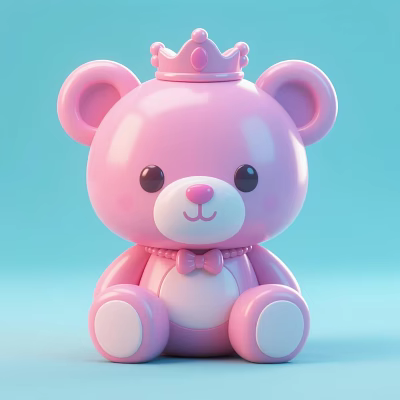 Cute Pink Bear Decorative Ornament Set With Crown And Bow Tie Accents 3d model Cute Pink Bear Decorative Ornament Set With Crown And Bow Tie Accents 3d model