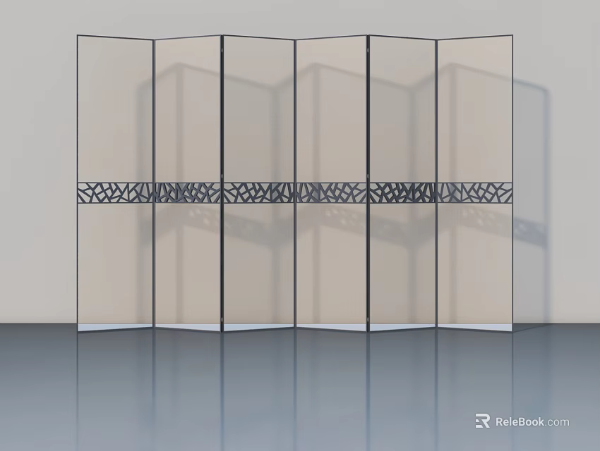 Modern Transparent Hinged Door With Multiple Panels And Black Decorative Strip 3d model