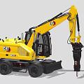 CAT Yellow Wheel Excavator Industrial Construction Equipment With Hydraulic Hammer