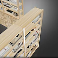 Modern Wooden Bookcase with Multiple Shelves and Lattice Door Cabinets Holding Books and Decorative Items
