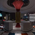 Modern Cinema Interior With Red Seats Round Tables Pendant Lights And Wooden Walls