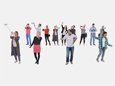 Group of People Taking Selfies With Selfie Sticks Various Poses and Expressions 3d model