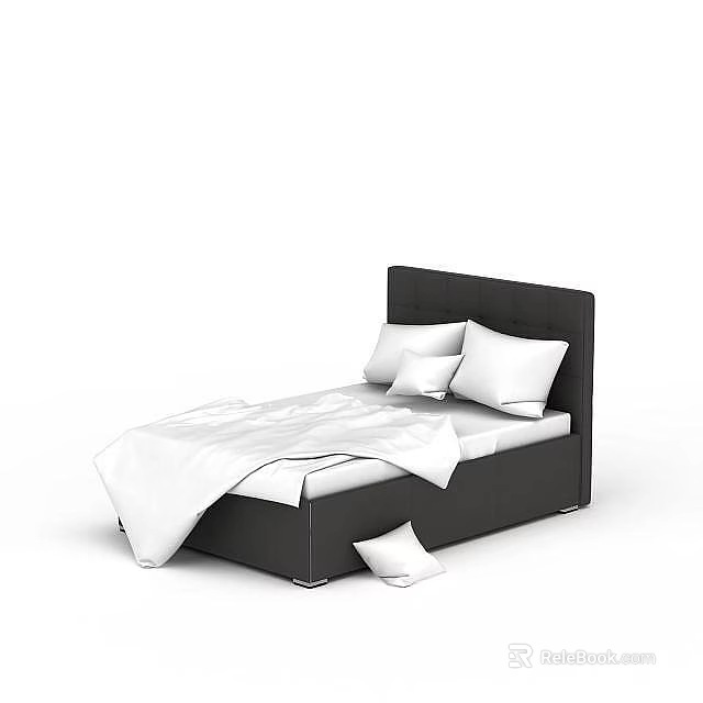 Double Bed With Black Headboard White Sheets And Pillows In Bedroom 3d model 