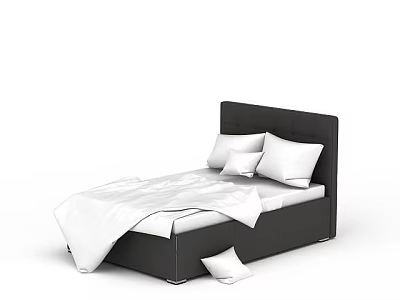 Double Bed With Black Headboard White Sheets And Pillows In Bedroom 3d model