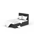 Double Bed With Black Headboard White Sheets And Pillows In Bedroom
