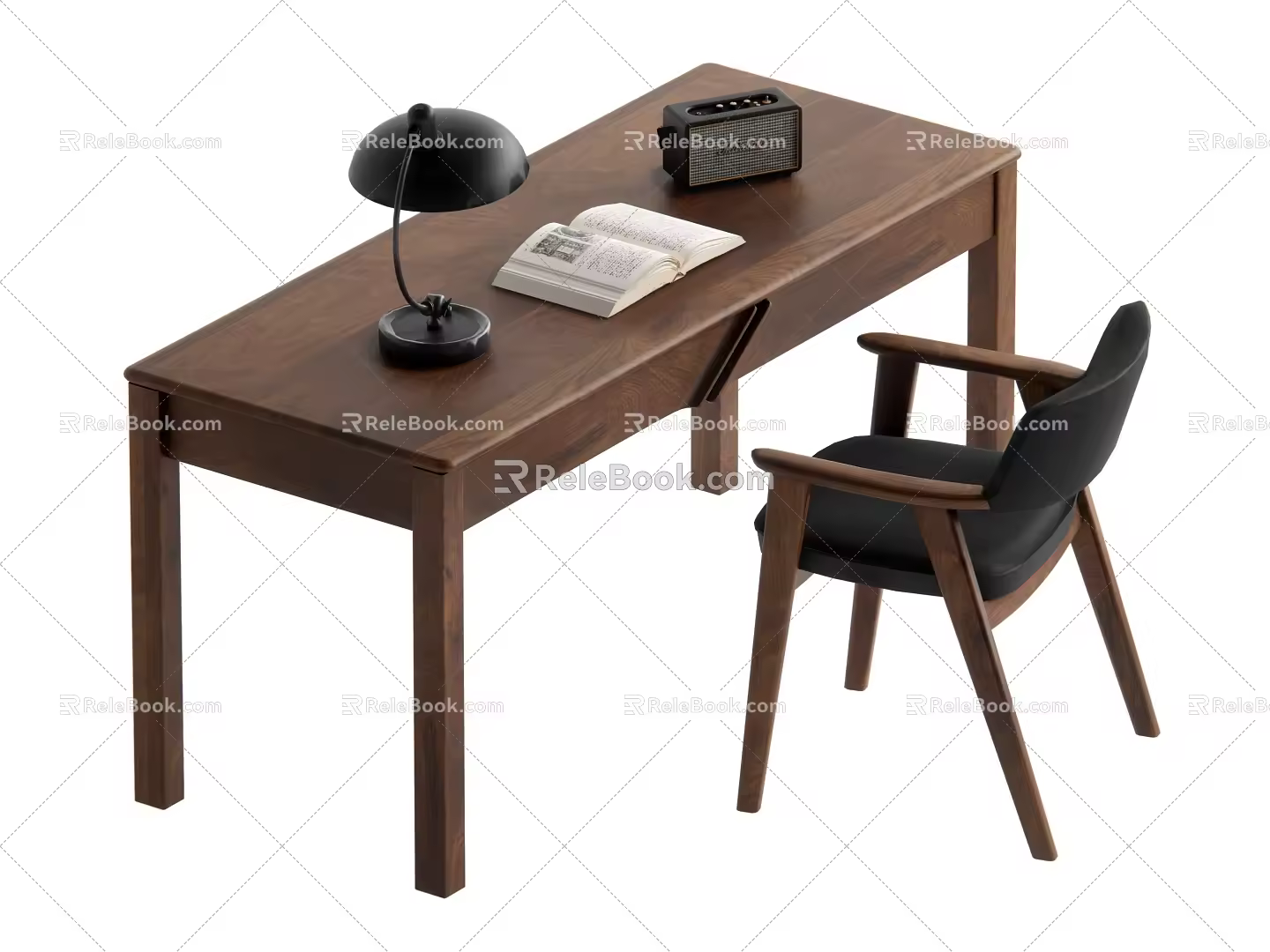 Middle style desk and chair combination 3d model