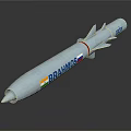 BRAHMOS Missile Indian Military Weapon With Silver Body Aerodynamic Design And National Flag Markings