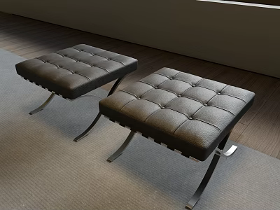 Modern Leather Tufted Ottoman With Metal Legs For Living Room Interior Decor 3d model