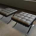 Modern Leather Tufted Ottoman With Metal Legs For Living Room Interior Decor