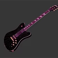 Sleek Black Electric Guitar with Wooden Grain Texture and Artistic Inlays