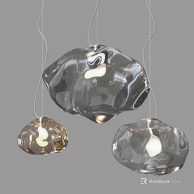 Modern Artistic Irregular Shaped Glass Pendant Lights With Glowing Bulbs Hanging 3d model 